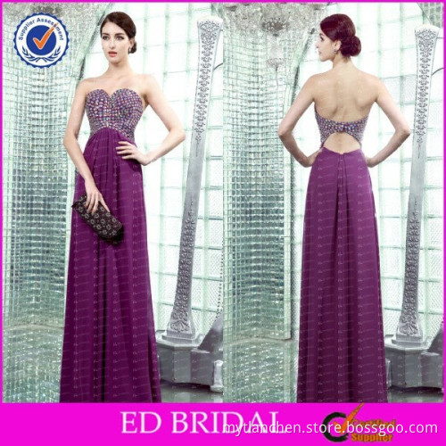 2015 Sexy Sweetheart Open Back Beaded Chiffon Ladies Long Evening Party Wear Gown